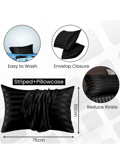 Eworld Set of 2 Black Satin Stripe Pillow Covers Featuring 300 Thread Count-0