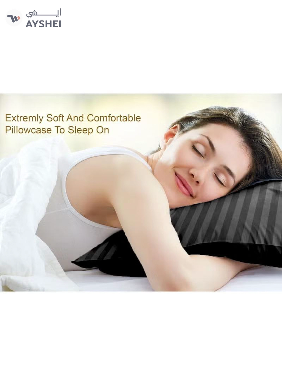 Eworld Set of 2 Black Satin Stripe Pillow Covers Featuring 300 Thread Count-1-1