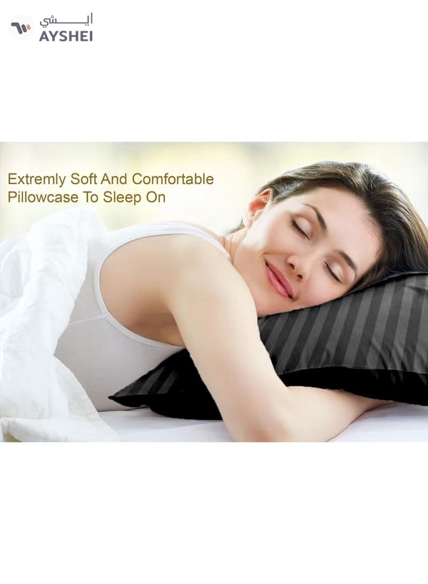 Eworld Set of 2 Black Satin Stripe Pillow Covers Featuring 300 Thread Count