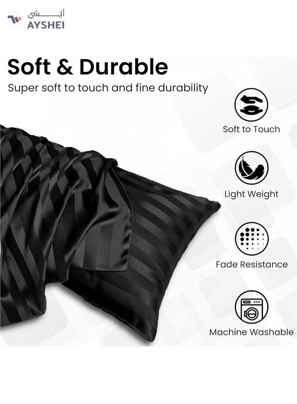 Eworld Set of 2 Black Satin Stripe Pillow Covers Featuring 300 Thread Count