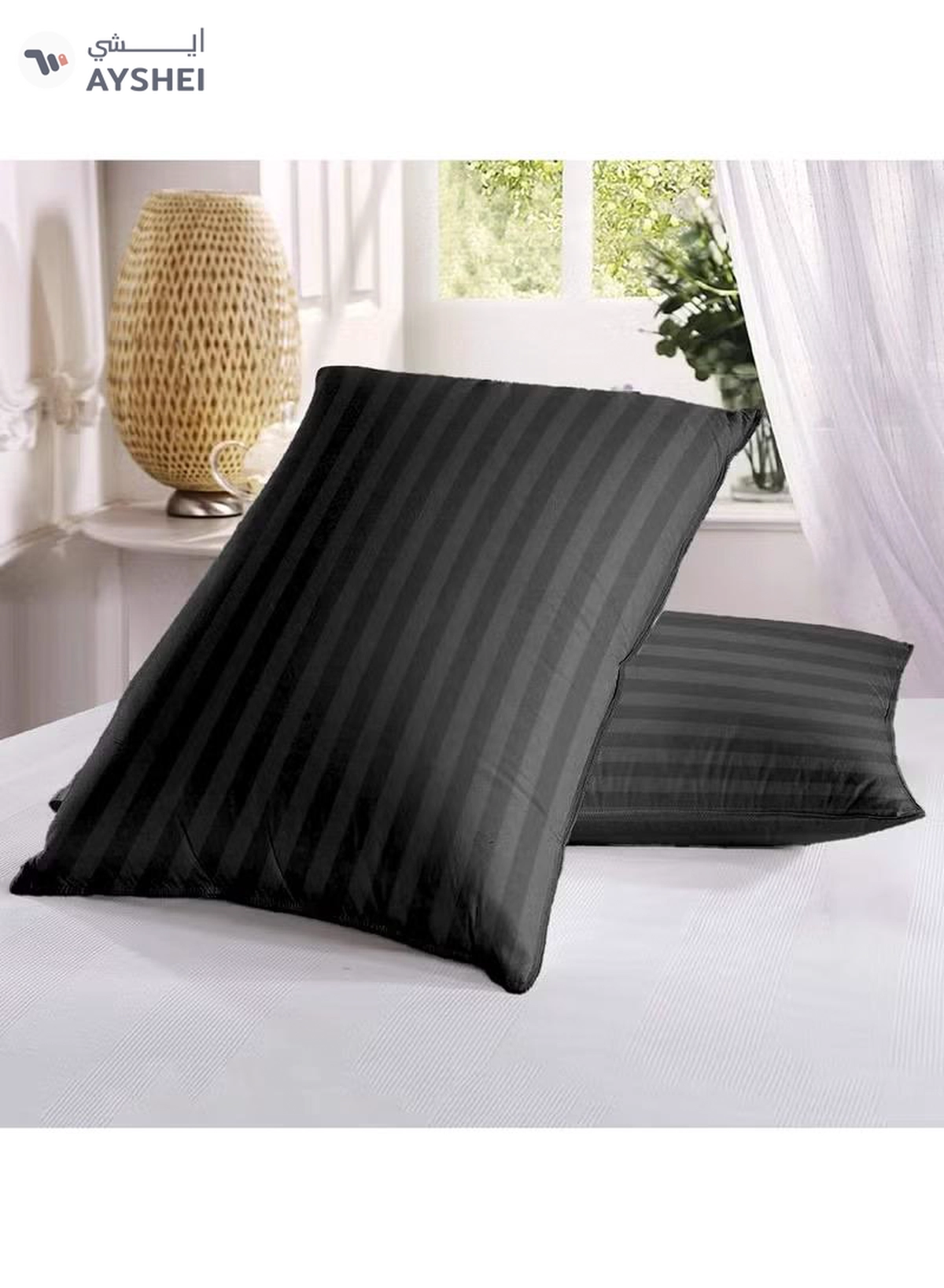 Eworld Set of 2 Black Satin Stripe Pillow Covers Featuring 300 Thread Count-3-3