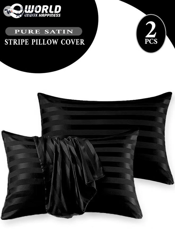 Eworld Set of 2 Black Satin Stripe Pillow Covers Featuring 300 Thread Count