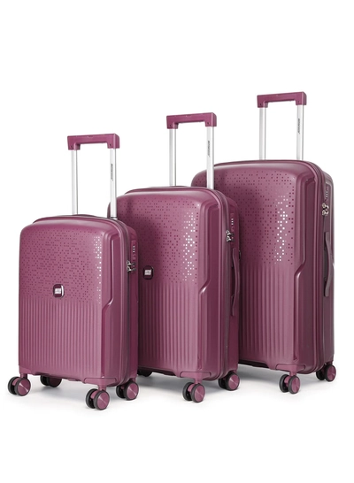 British Tourister 3 Piece Polypropylene Hard Side Spinner Luggage Trolley Set 20/24/28 Inch - Purple-0