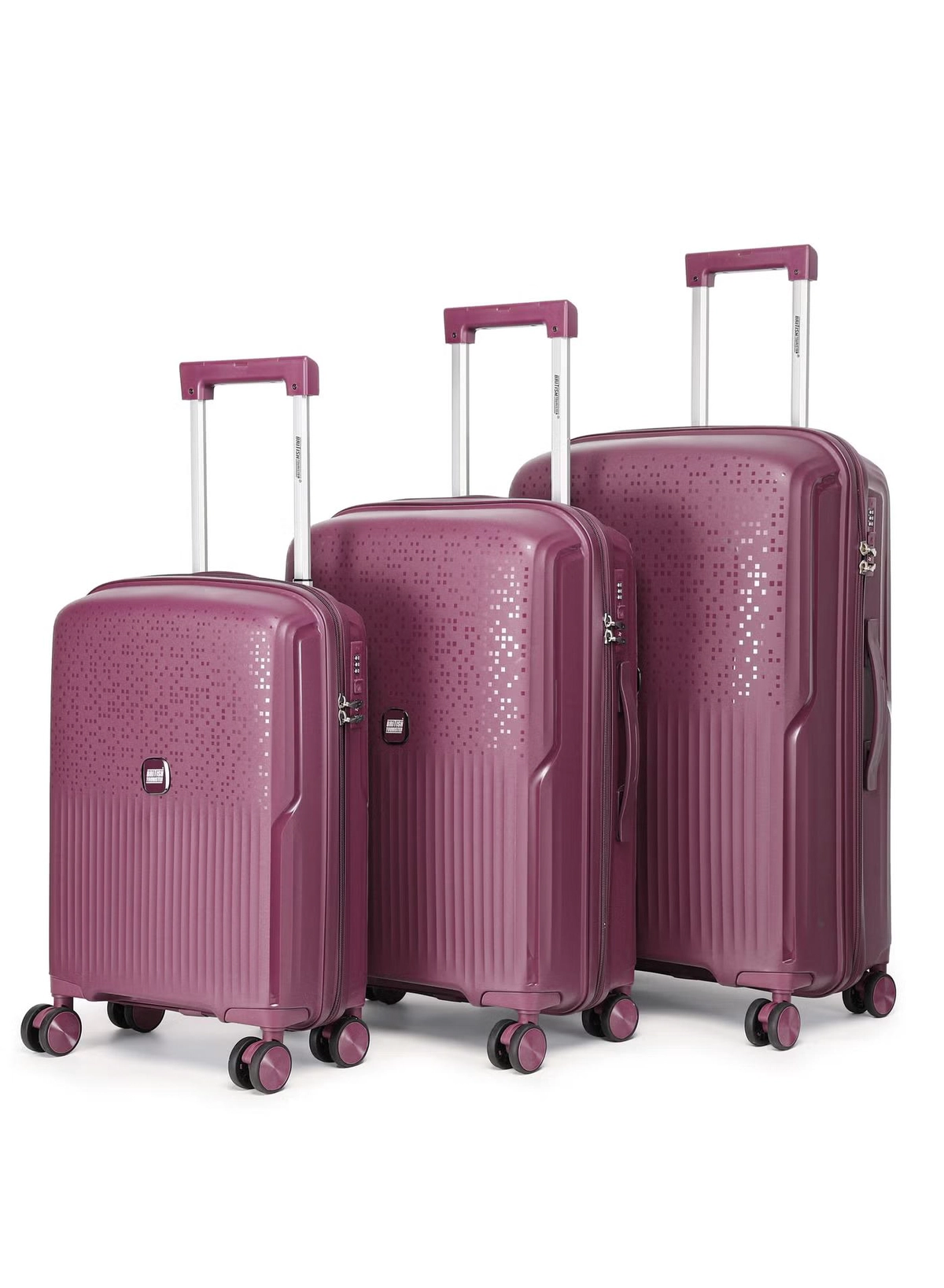 British Tourister 3 Piece Polypropylene Hard Side Spinner Luggage Trolley Set 20/24/28 Inch - Purple-0-0