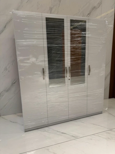 New White 4-Door Wardrobe with Mirrored Panels-0
