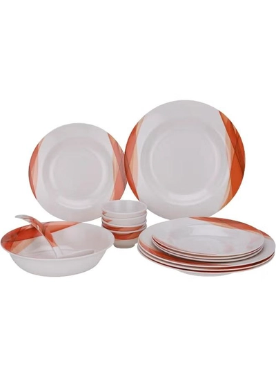 Delcasa DC2151 Ocean Melamine Ware Dinner Set 14-Pieces, White/Orange-1