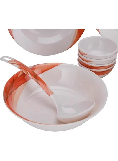 Delcasa DC2151 Ocean Melamine Ware Dinner Set 14-Pieces, White/Orange-6