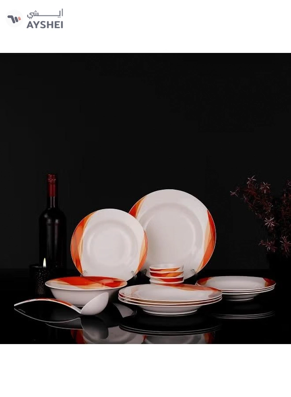 Delcasa DC2151 Ocean Melamine Ware Dinner Set 14-Pieces, White/Orange