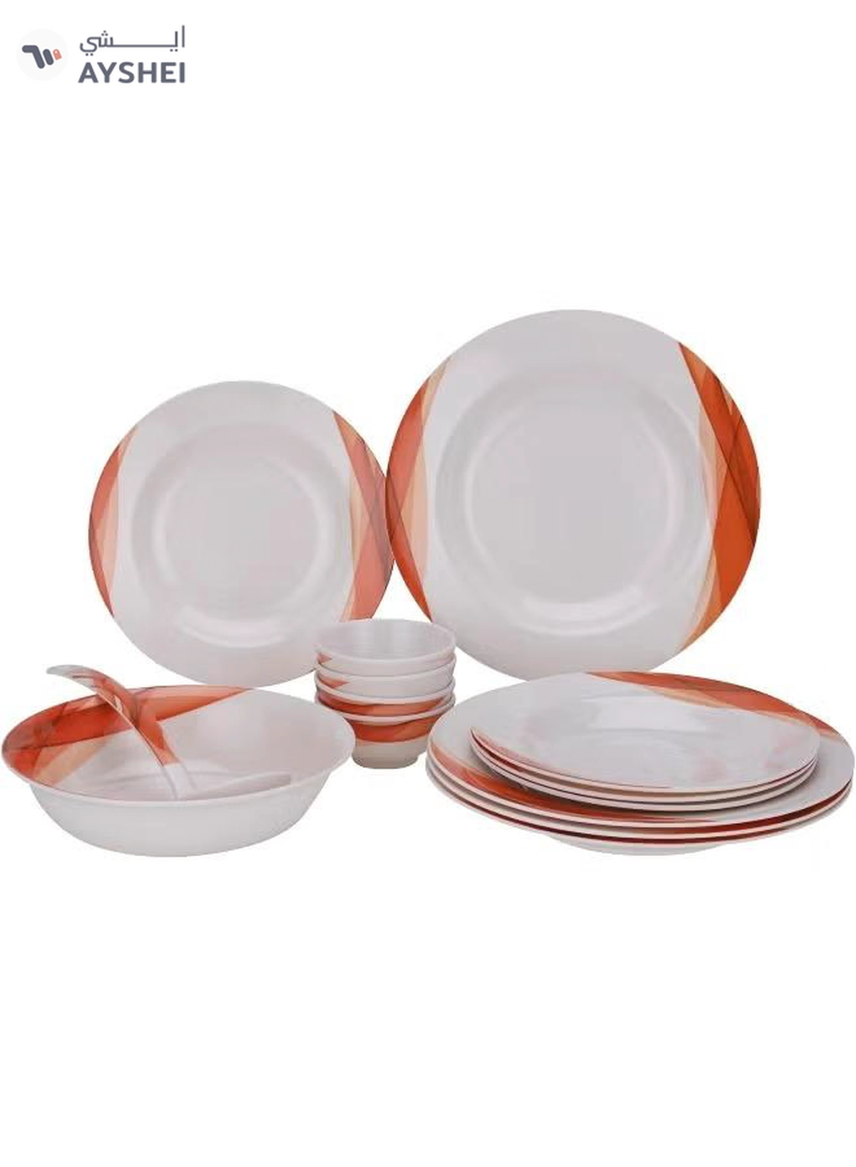 Delcasa DC2151 Ocean Melamine Ware Dinner Set 14-Pieces, White/Orange-1-1
