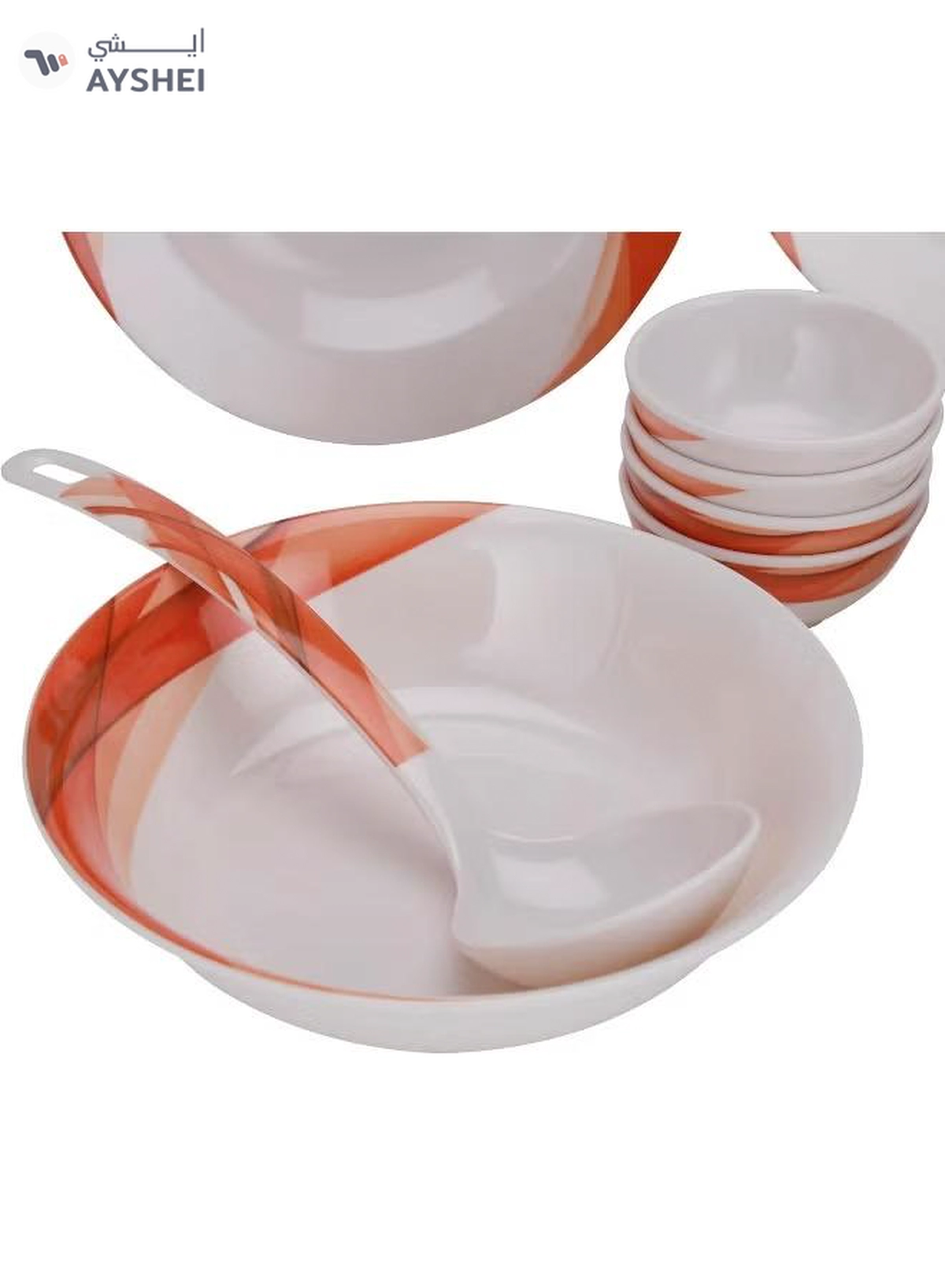 Delcasa DC2151 Ocean Melamine Ware Dinner Set 14-Pieces, White/Orange-6-6