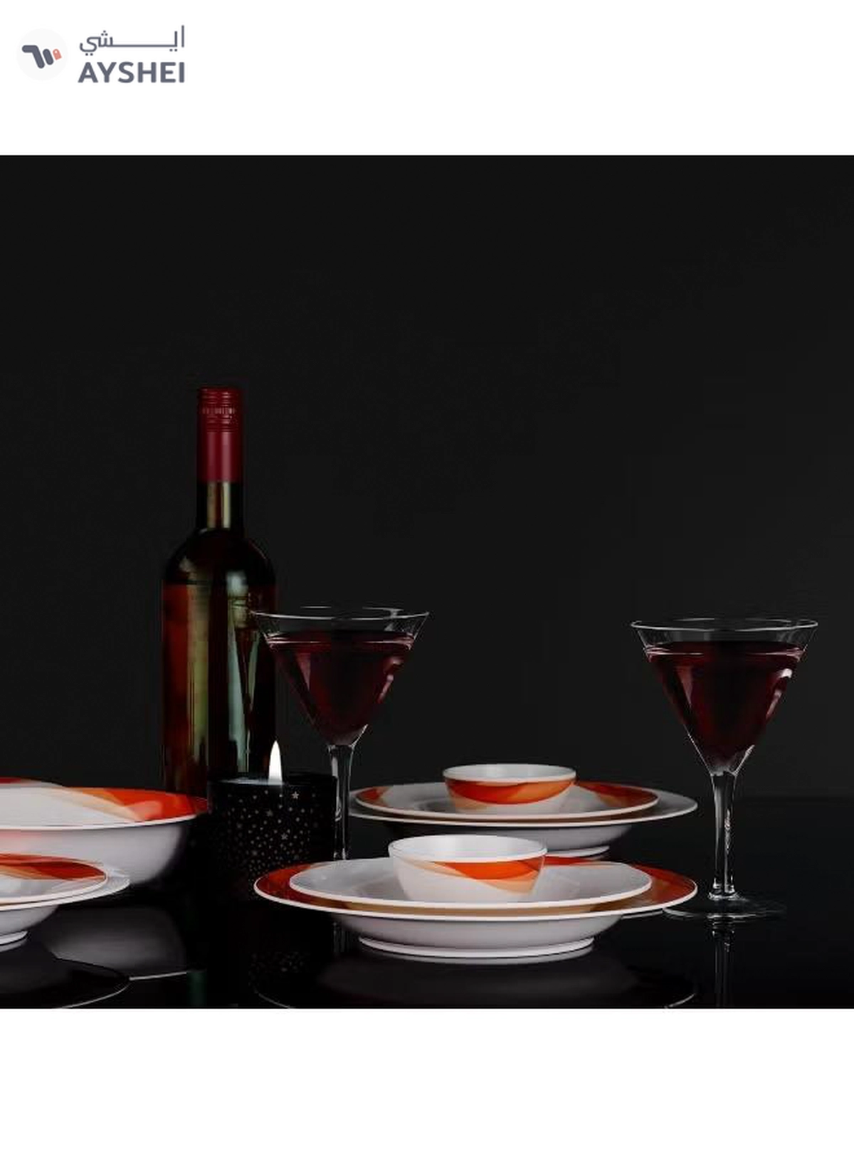 Delcasa DC2151 Ocean Melamine Ware Dinner Set 14-Pieces, White/Orange-7-7