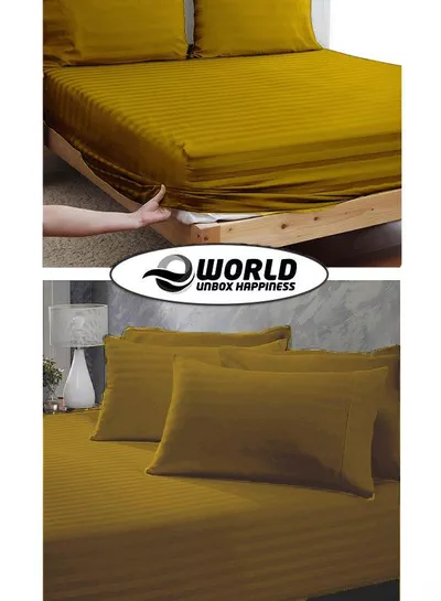 3 Piece Luxury Gold Striped Bed Sheet Set with 1 Deep Pocket Fitted Sheet and 2 Pillowcases for Hotel and Home Crafted from Ultra Soft and Breathable Microfiber for Year-Round Comfort, (Single/Double)-4