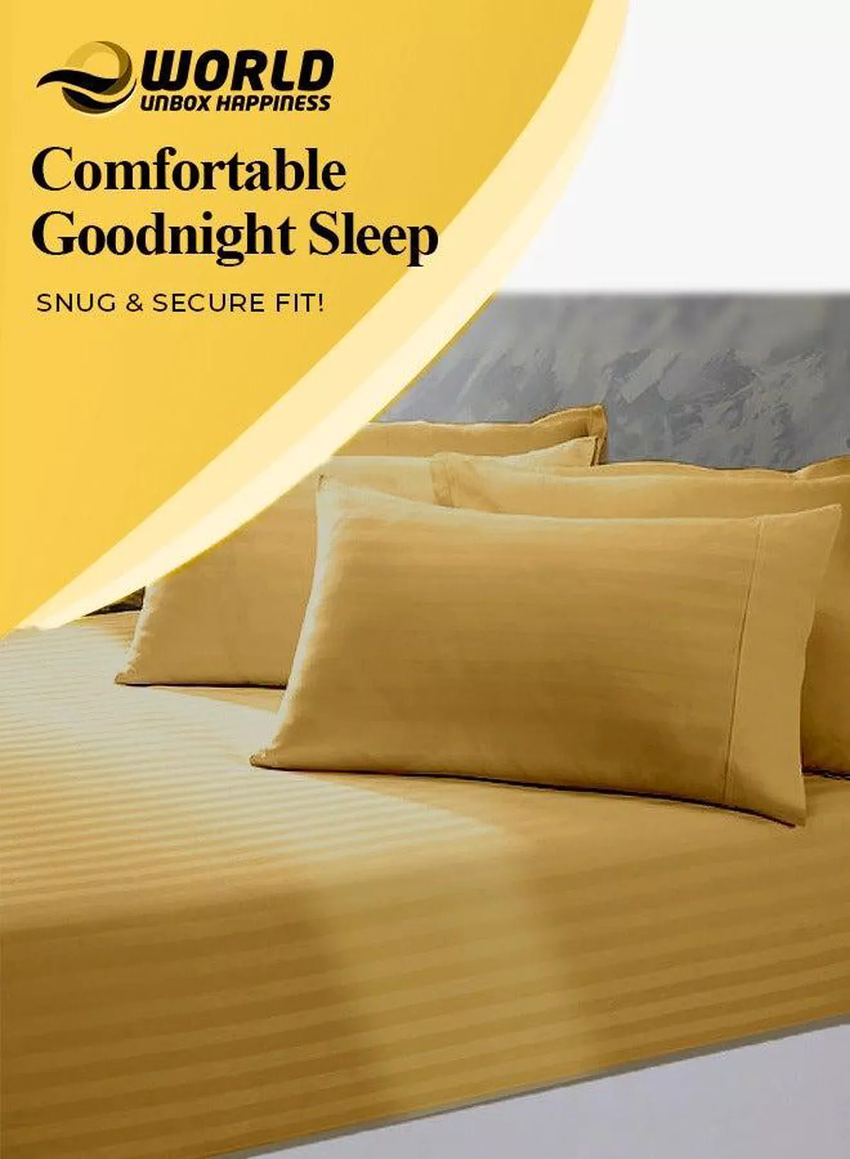 3 Piece Luxury Gold Striped Bed Sheet Set with 1 Deep Pocket Fitted Sheet and 2 Pillowcases for Hotel and Home Crafted from Ultra Soft and Breathable Microfiber for Year-Round Comfort, (Single/Double)-3-3
