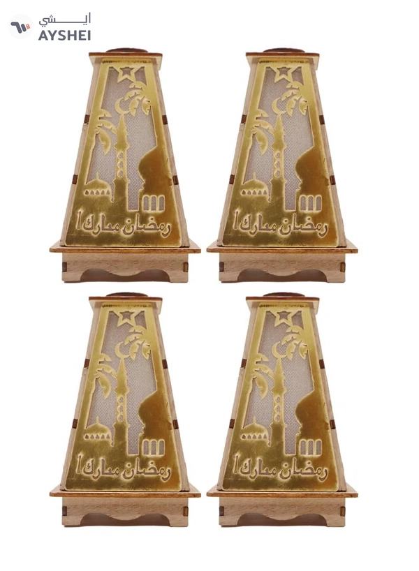 Yuwell 4 Pcs Wooden Ramadan Lantern Ramadan Mubarak Decoration Light Eid Decoration Lantern Lamp For Indoor And Outdoor Use Decoration Ramadan Light 13X8.5CM