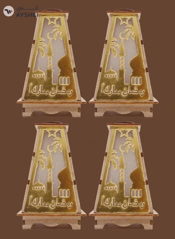 Yuwell 4 Pcs Wooden Ramadan Lantern Ramadan Mubarak Decoration Light Eid Decoration Lantern Lamp For Indoor And Outdoor Use Decoration Ramadan Light 13X8.5CM