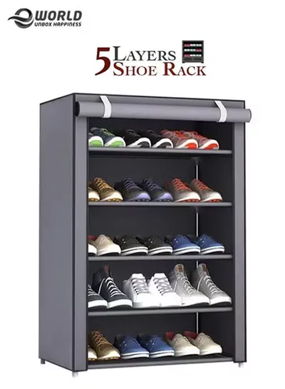 Eworld 5 Layer Stylish Shoe Organizer Rack for Entryway Hallway Storage Furniture with 5 Open Shelves-0