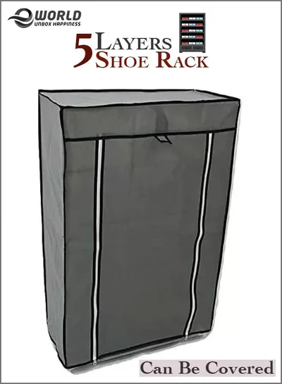 Eworld 5 Layer Stylish Shoe Organizer Rack for Entryway Hallway Storage Furniture with 5 Open Shelves-1