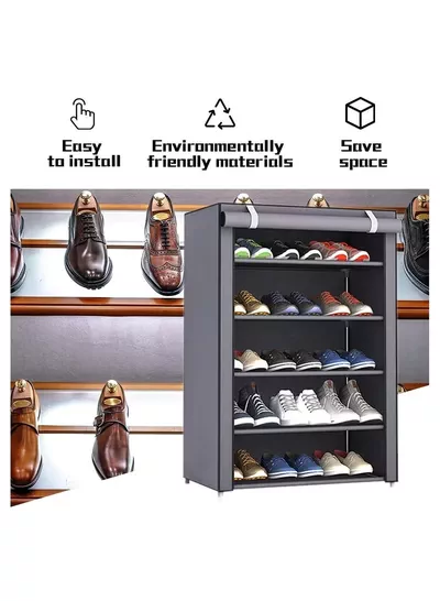 Eworld 5 Layer Stylish Shoe Organizer Rack for Entryway Hallway Storage Furniture with 5 Open Shelves-2