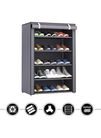 Eworld 5 Layer Stylish Shoe Organizer Rack for Entryway Hallway Storage Furniture with 5 Open Shelves-3