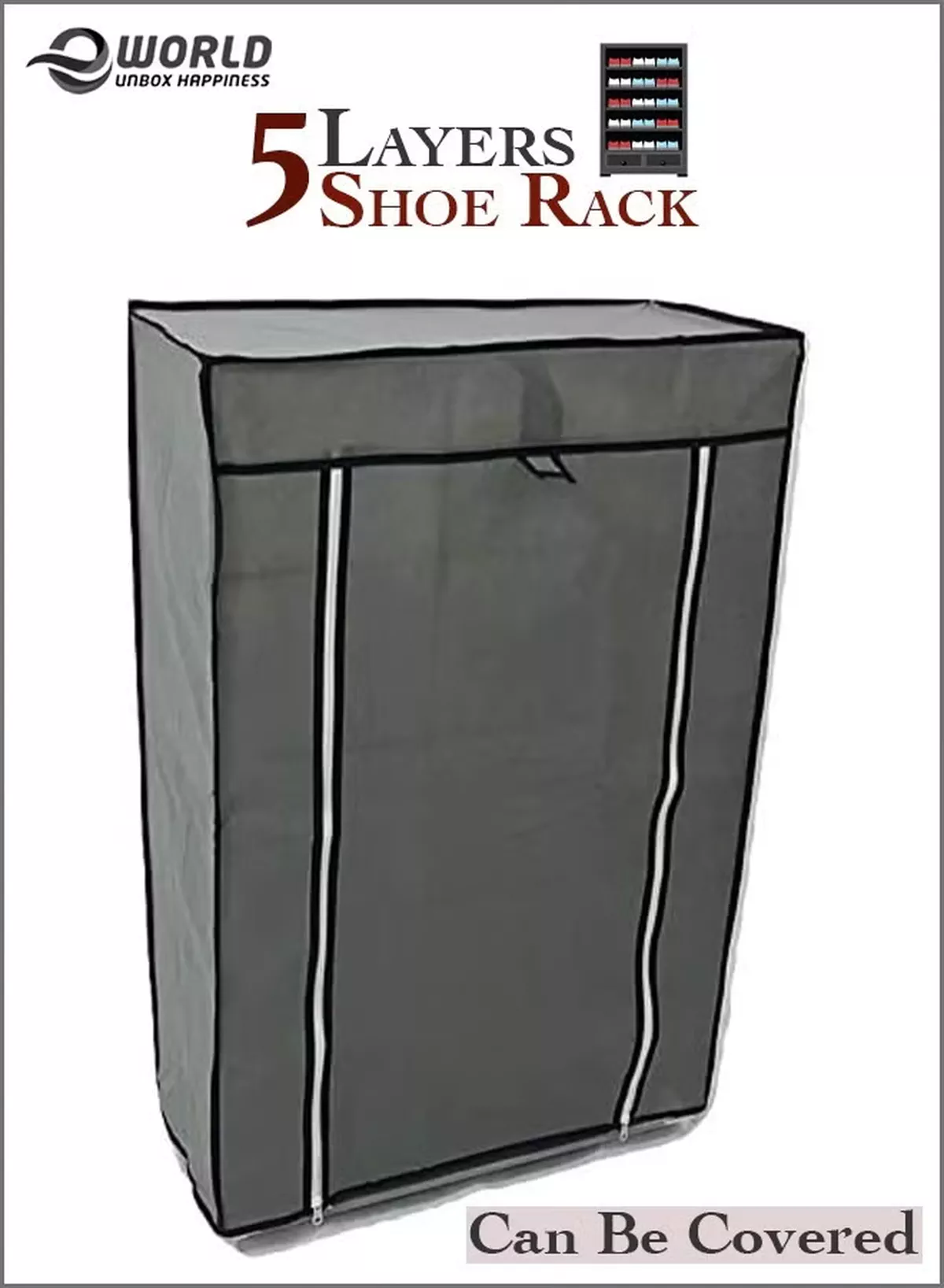 Eworld 5 Layer Stylish Shoe Organizer Rack for Entryway Hallway Storage Furniture with 5 Open Shelves-1-1