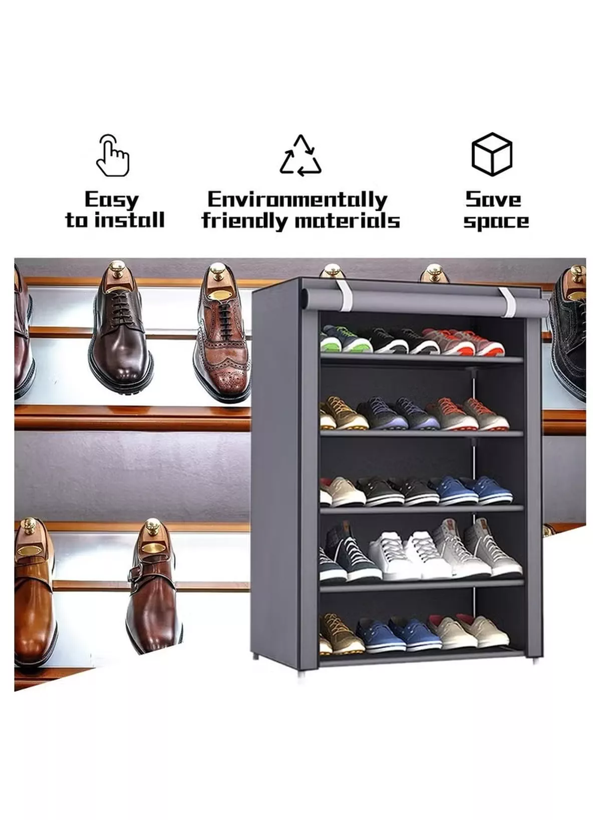 Eworld 5 Layer Stylish Shoe Organizer Rack for Entryway Hallway Storage Furniture with 5 Open Shelves-2-2