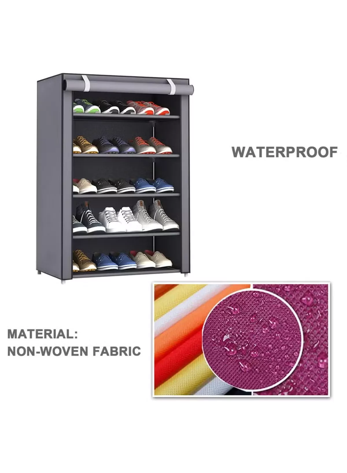 Eworld 5 Layer Stylish Shoe Organizer Rack for Entryway Hallway Storage Furniture with 5 Open Shelves-4-4