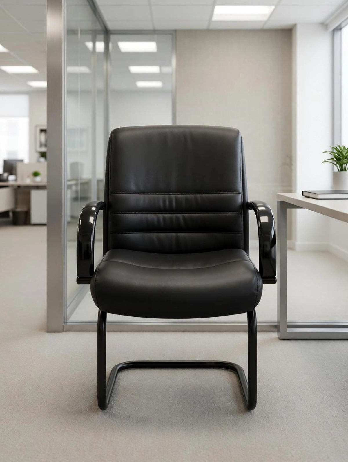 Black Executive Guest office chair-Leather Refurbished -3-3