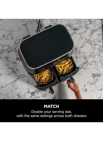 Ninja Foodi Dual Zone Digital Air Fryer, 2 Drawers, 7.6L, 6-In-1, Uses No Oil, Air Fry, Max Crisp, Roast, Bake, Reheat, Dehydrate, Cooks 4-6 Portions, Non-Stick, Dishwasher Safe Baskets 7.6 L 2470 W AF300ME/AF300EU Black-8