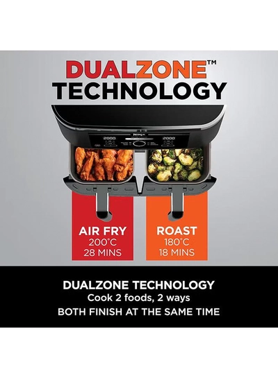 Ninja Foodi Dual Zone Digital Air Fryer, 2 Drawers, 7.6L, 6-In-1, Uses No Oil, Air Fry, Max Crisp, Roast, Bake, Reheat, Dehydrate, Cooks 4-6 Portions, Non-Stick, Dishwasher Safe Baskets 7.6 L 2470 W AF300ME/AF300EU Black-2