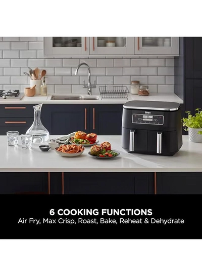 Ninja Foodi Dual Zone Digital Air Fryer, 2 Drawers, 7.6L, 6-In-1, Uses No Oil, Air Fry, Max Crisp, Roast, Bake, Reheat, Dehydrate, Cooks 4-6 Portions, Non-Stick, Dishwasher Safe Baskets 7.6 L 2470 W AF300ME/AF300EU Black-1