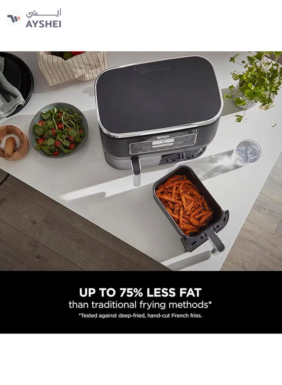 Ninja Foodi Dual Zone Digital Air Fryer, 2 Drawers, 7.6L, 6-In-1, Uses No Oil, Air Fry, Max Crisp, Roast, Bake, Reheat, Dehydrate, Cooks 4-6 Portions, Non-Stick, Dishwasher Safe Baskets 7.6 L 2470 W AF300ME/AF300EU Black-3-3