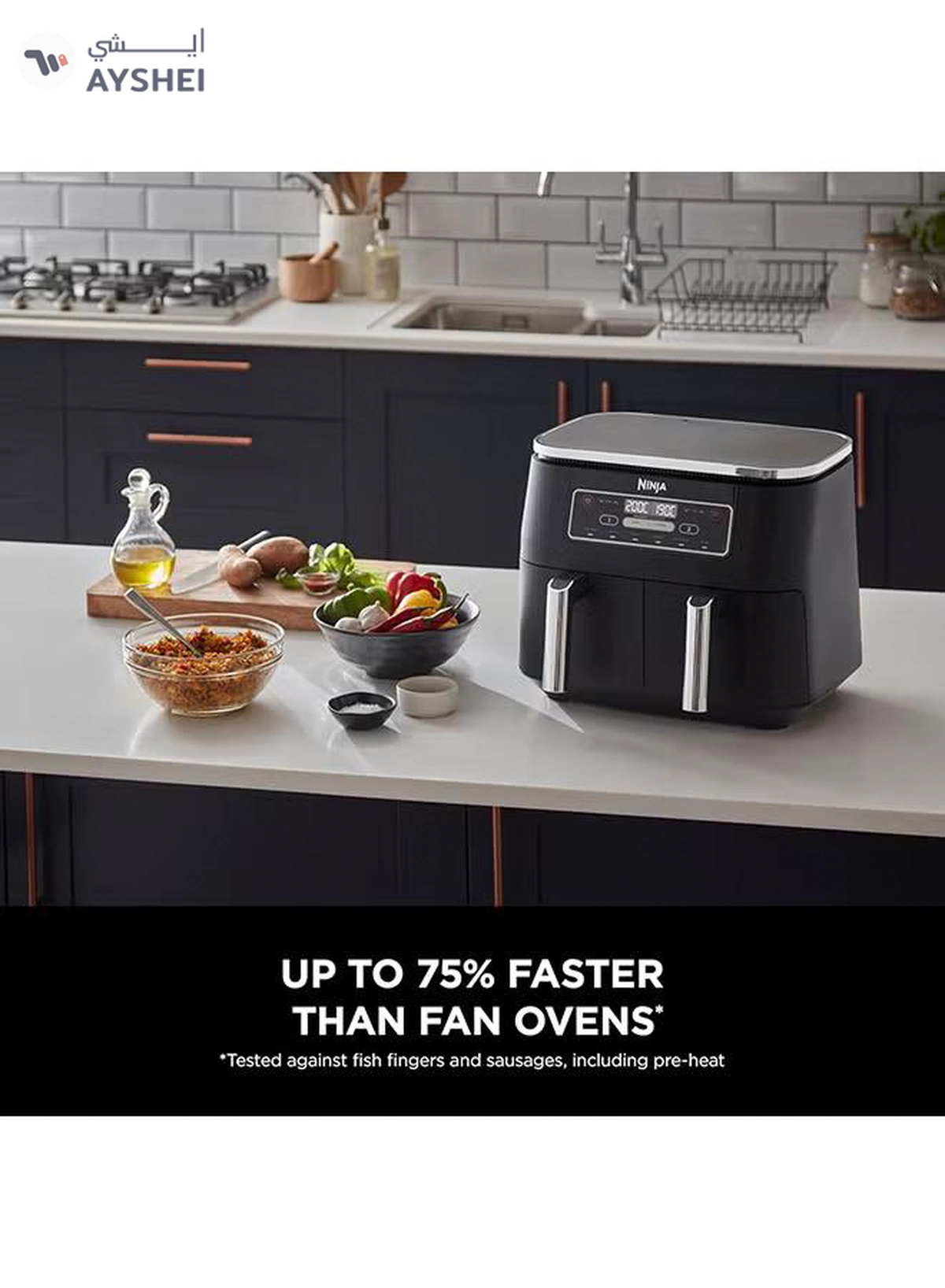 Ninja Foodi Dual Zone Digital Air Fryer, 2 Drawers, 7.6L, 6-In-1, Uses No Oil, Air Fry, Max Crisp, Roast, Bake, Reheat, Dehydrate, Cooks 4-6 Portions, Non-Stick, Dishwasher Safe Baskets 7.6 L 2470 W AF300ME/AF300EU Black-6-6