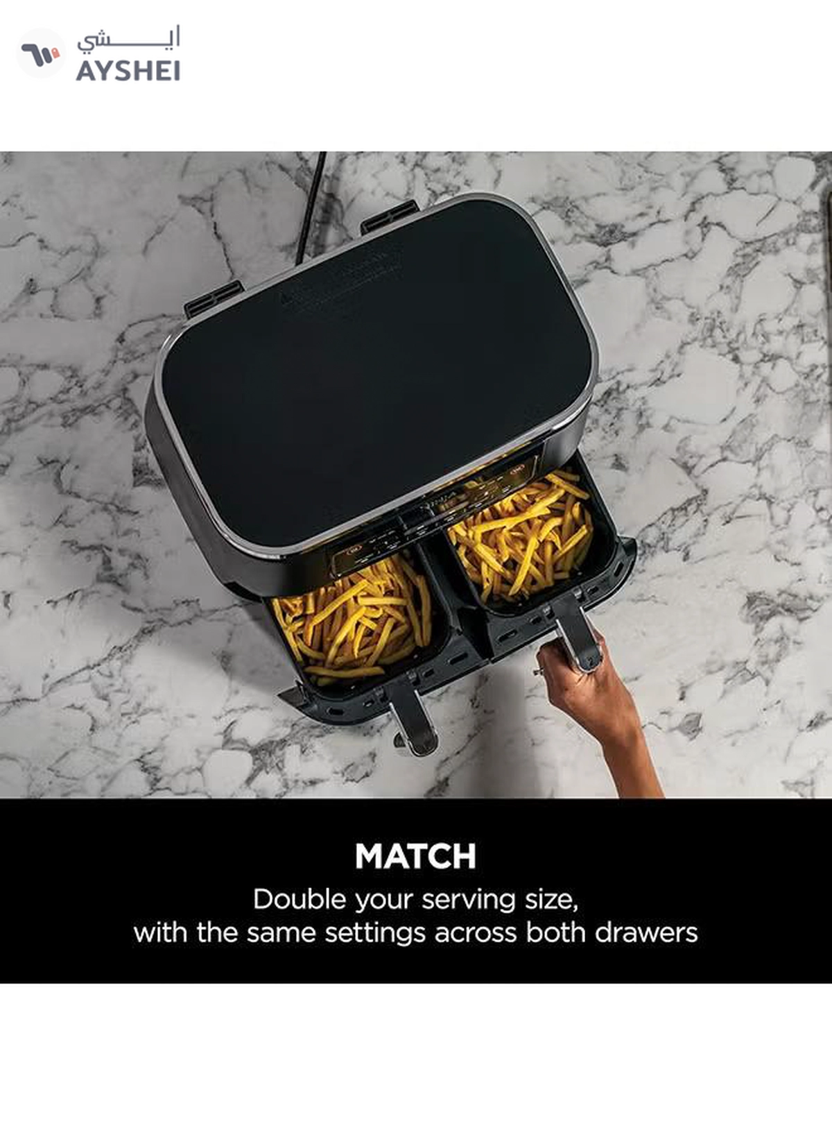 Ninja Foodi Dual Zone Digital Air Fryer, 2 Drawers, 7.6L, 6-In-1, Uses No Oil, Air Fry, Max Crisp, Roast, Bake, Reheat, Dehydrate, Cooks 4-6 Portions, Non-Stick, Dishwasher Safe Baskets 7.6 L 2470 W AF300ME/AF300EU Black-8-8