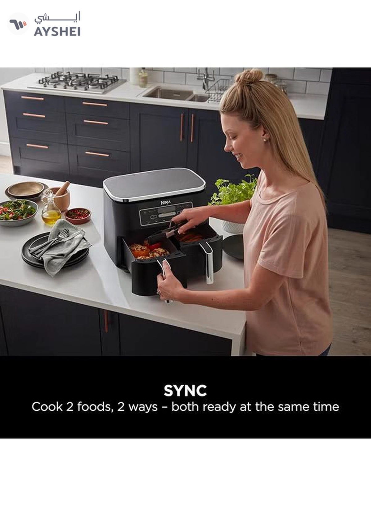 Ninja Foodi Dual Zone Digital Air Fryer, 2 Drawers, 7.6L, 6-In-1, Uses No Oil, Air Fry, Max Crisp, Roast, Bake, Reheat, Dehydrate, Cooks 4-6 Portions, Non-Stick, Dishwasher Safe Baskets 7.6 L 2470 W AF300ME/AF300EU Black-5-5