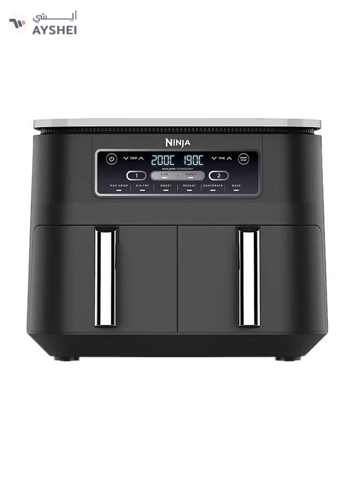 Ninja Foodi Dual Zone Digital Air Fryer, 2 Drawers, 7.6L, 6-In-1, Uses No Oil, Air Fry, Max Crisp, Roast, Bake, Reheat, Dehydrate, Cooks 4-6 Portions, Non-Stick, Dishwasher Safe Baskets 7.6 L 2470 W AF300ME/AF300EU Black