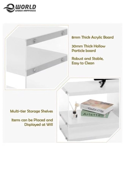 Eworld 3-Tier TV Stand Entertainment Centre Media Console Glossy White Finish with Acrylic Sides-3