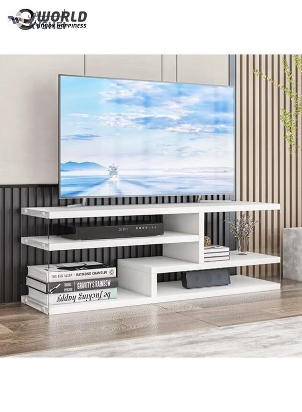 Eworld 3-Tier TV Stand Entertainment Centre Media Console Glossy White Finish with Acrylic Sides