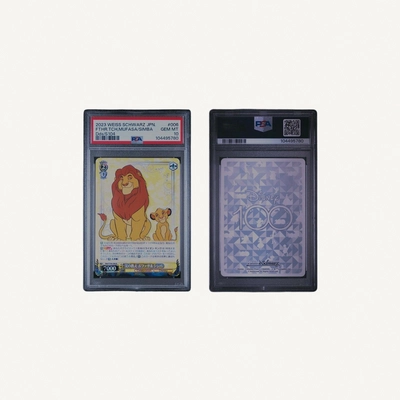 PSA Gem Mint 10 card features Mufasa and Simba from Disney's The Lion King in the 2023-2