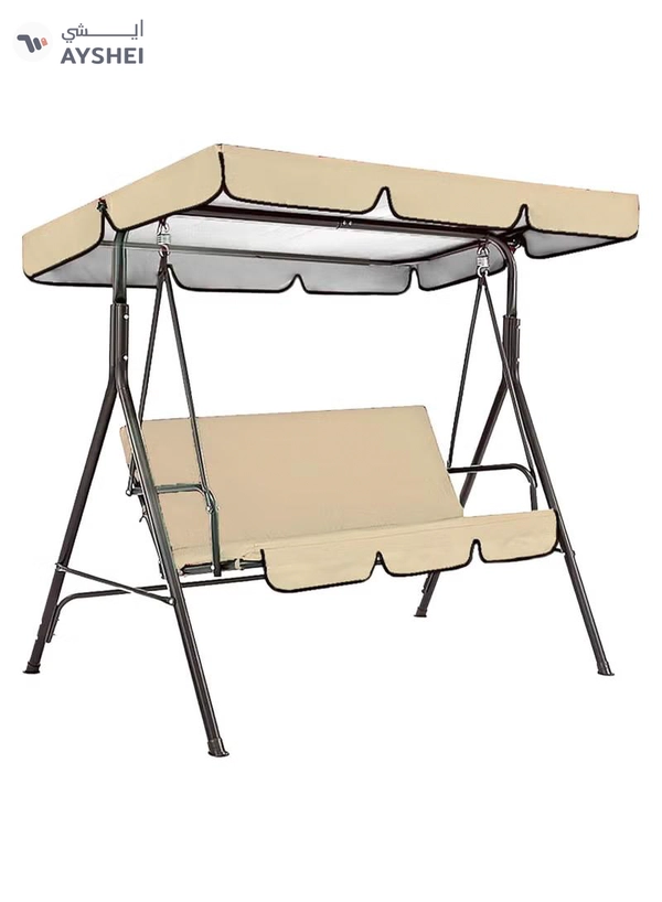 DubaiGallery 3 Seat Swing Chair, 3 Seater Garden Swing Seat Chair, Outdoor Swinging Chair 3 Seat Bench with Adjustable Canopy Removable Cushion for Patio Poolside Porch