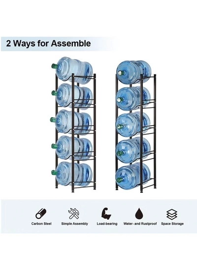 DubaiGallery Water Cooler Jug Rack, 5-Tier Heavy Duty Water Bottle Holder Storage Rack for 5 Gallon Water Dispenser, Save Space (Black)-2