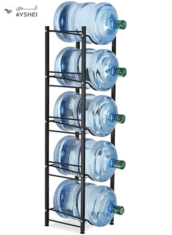 DubaiGallery Water Cooler Jug Rack, 5-Tier Heavy Duty Water Bottle Holder Storage Rack for 5 Gallon Water Dispenser, Save Space (Black)