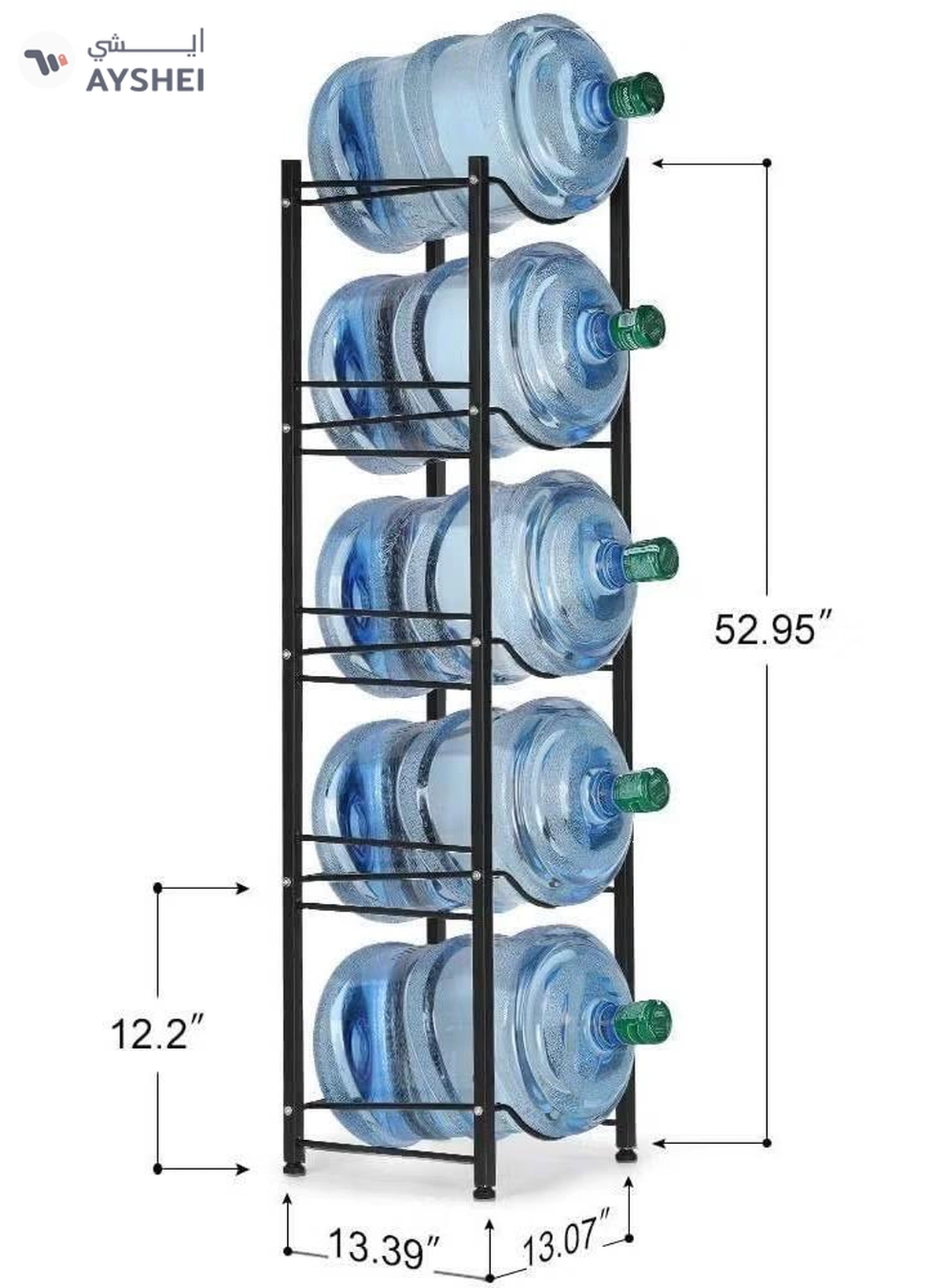 DubaiGallery Water Cooler Jug Rack, 5-Tier Heavy Duty Water Bottle Holder Storage Rack for 5 Gallon Water Dispenser, Save Space (Black)-3-3