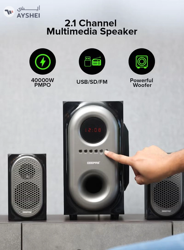 GEEPAS 2-In-1 CH Multimedia Speaker, Remote Control | Powerful 5.25 Inch Sub-Woofer | USB, Bluetooth And Multiple Device Inputs | Surround Sound Effect Super Bass GMS7493N Black