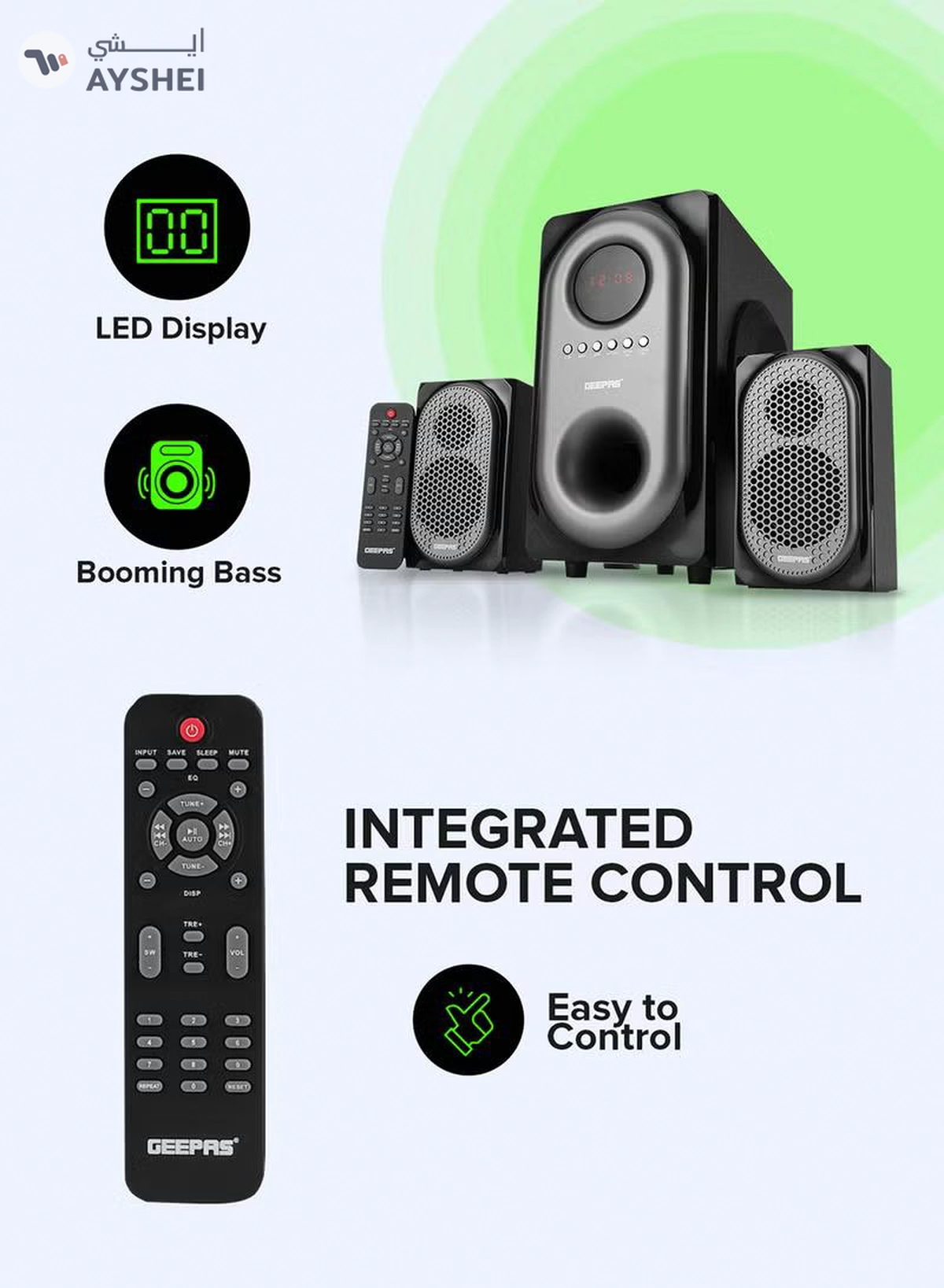 GEEPAS 2-In-1 CH Multimedia Speaker, Remote Control | Powerful 5.25 Inch Sub-Woofer | USB, Bluetooth And Multiple Device Inputs | Surround Sound Effect Super Bass GMS7493N Black-4-4