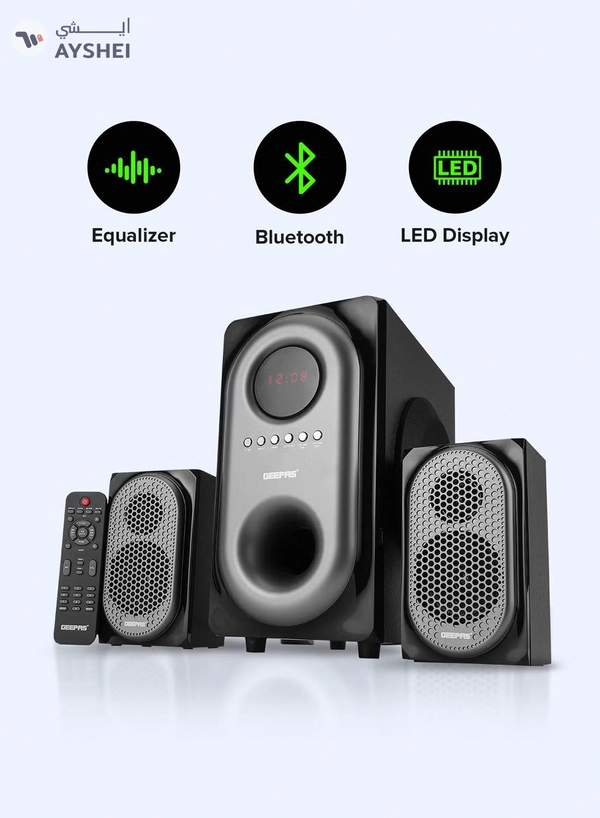 GEEPAS 2-In-1 CH Multimedia Speaker, Remote Control | Powerful 5.25 Inch Sub-Woofer | USB, Bluetooth And Multiple Device Inputs | Surround Sound Effect Super Bass GMS7493N Black