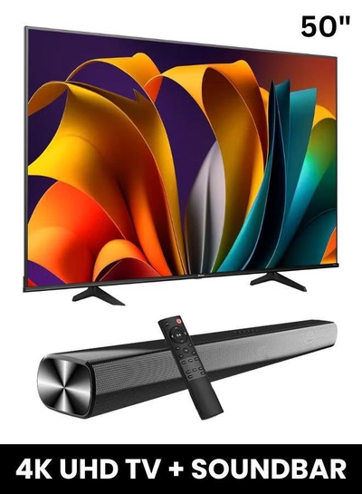 Hisense 50-Inch A62NS 4K UHD LED Smart TV + Powerful 2.0 Ch Soundbar | VIDAA Smart OS, 60 Hz, HDR10, Precision Colour, 4K AI Upscaling | USB, HDMI ARC, Bluetooth - 50A62NS+SOUNDBAR (2024) 50A62NS+SOUNDBAR black-2