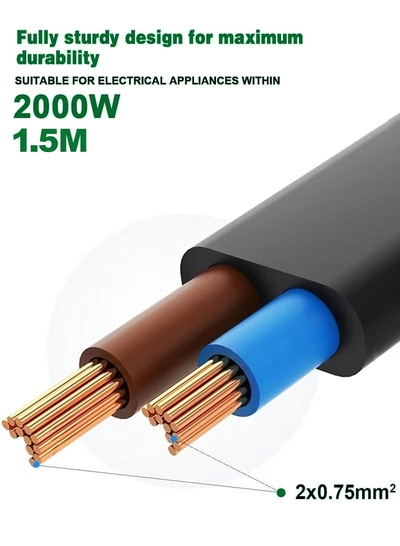 Eworld Power Cable 1.5M – High-Quality 13A Pure Copper Plug Wire with Protection Fuse, IEC C13 -3