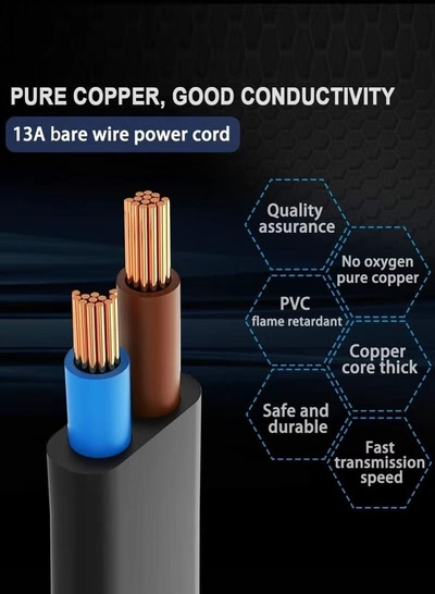 Eworld Power Cable 1.5M – High-Quality 13A Pure Copper Plug Wire with Protection Fuse, IEC C13 -4