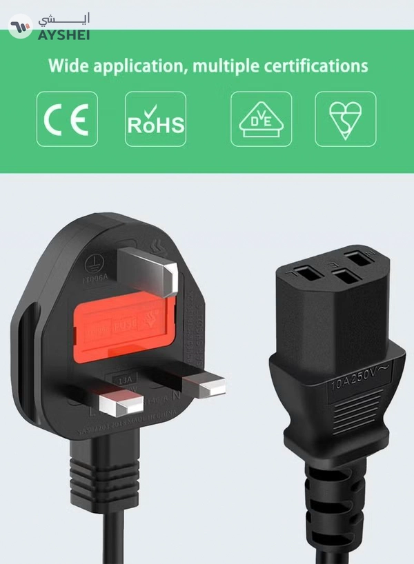 Eworld Power Cable 1.5M – High-Quality 13A Pure Copper Plug Wire with Protection Fuse, IEC C13 