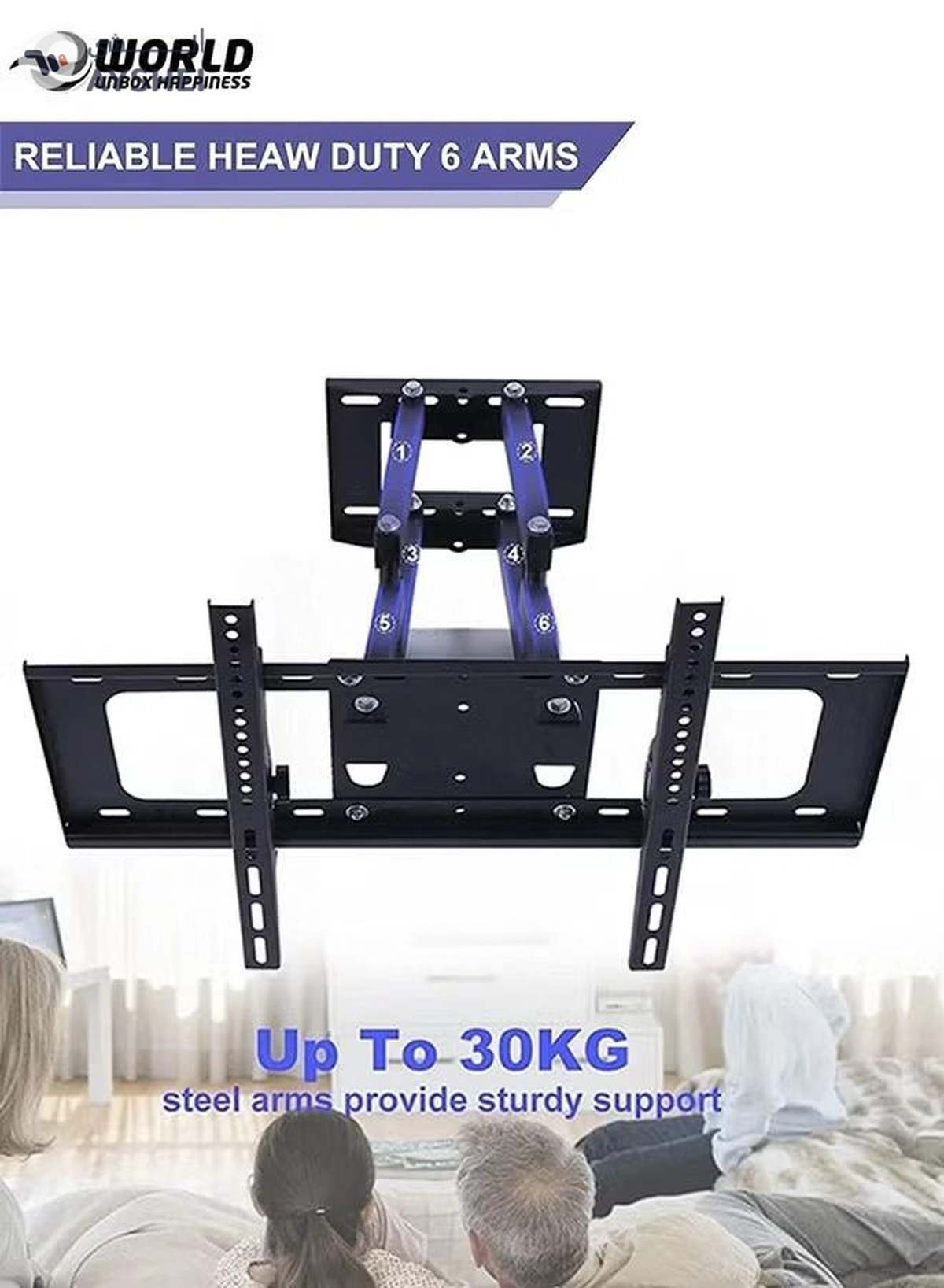 Eworld Full Motion TV Wall Mount – For 32"-70" LED/LCD Flat or Curved TVs, Dual Articulating Arms-1-1
